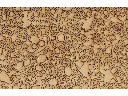 A closeup of the back of the puzzle, Holiday Reading, showing the detail in the pieces.