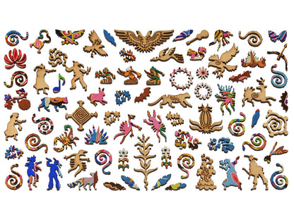 The whimsies that can be found in the puzzle, Huichol Culture.