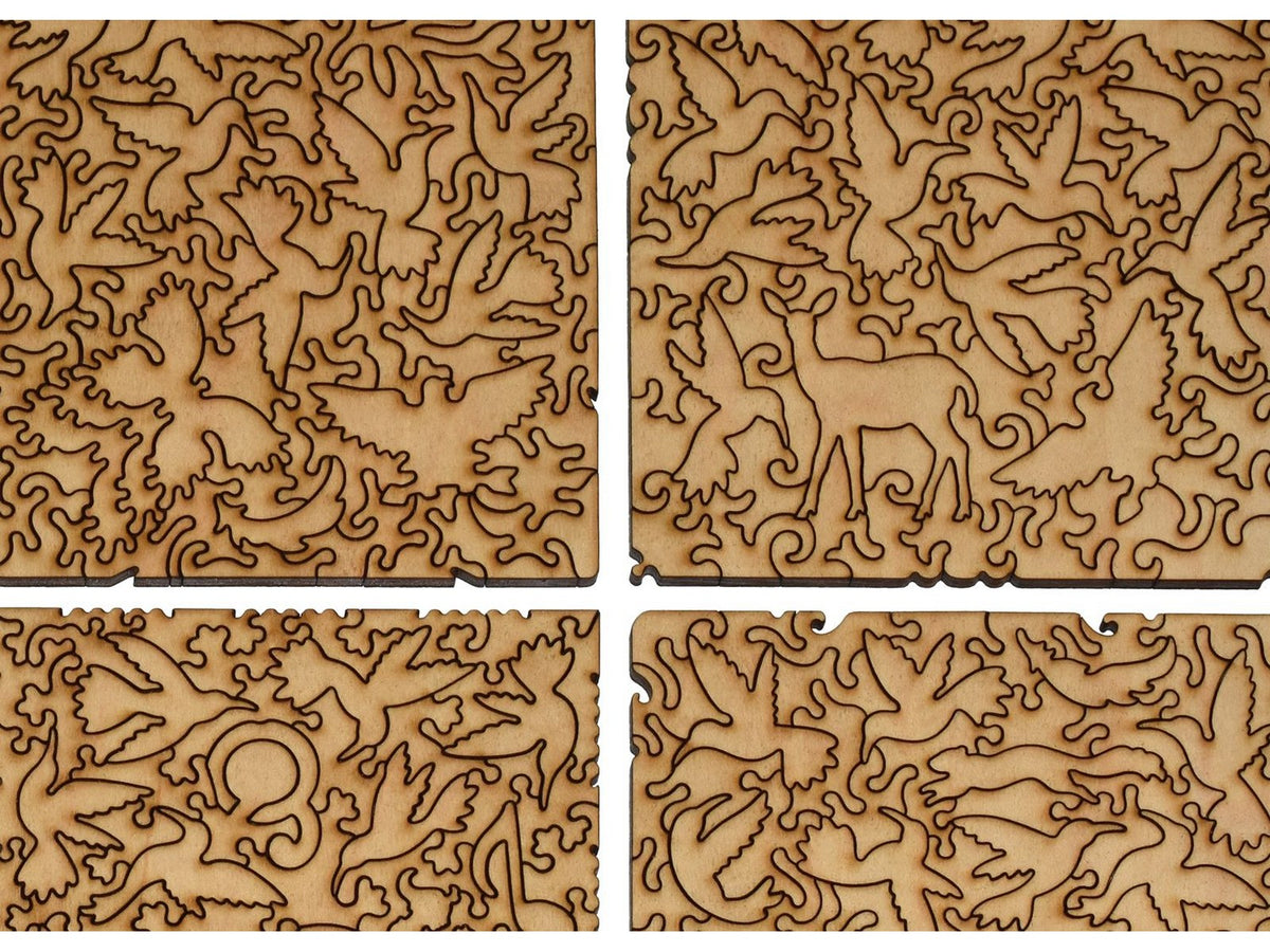 A closeup of the back of the puzzle, Hummingbird Collection, showing the detail in the pieces.