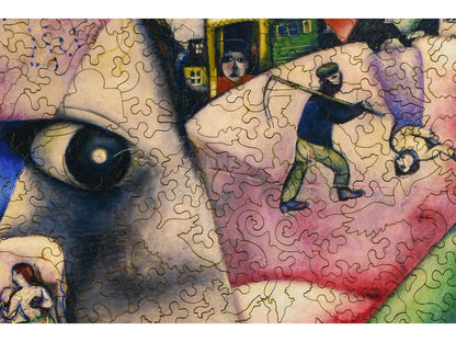A closeup of the front of the puzzle, I and the Village, showing the detail in the pieces.