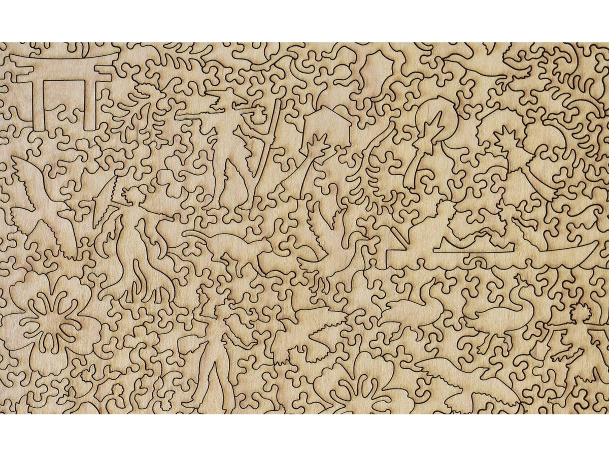A closeup of the back of the puzzle, Kiyomizu Hall, showing the detail in the pieces.