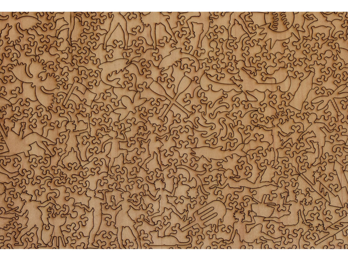 A closeup of the back of the puzzle, Lakeside on the Fourth, showing the detail in the pieces.