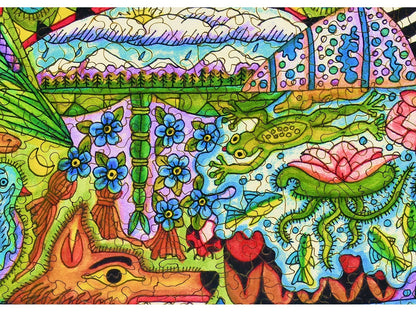 A closeup of the front of the puzzle, Loon, showing the detail in the pieces.