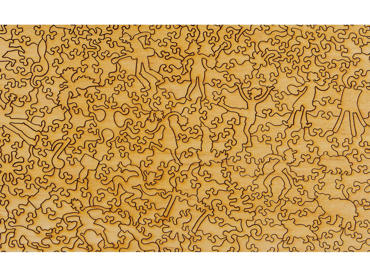 A closeup of the back of the puzzle,  Luncheon of the Boating Party, showing the detail in the pieces.