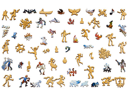 The whimsy pieces that can be found in the puzzle,  Luncheon of the Boating Party.
