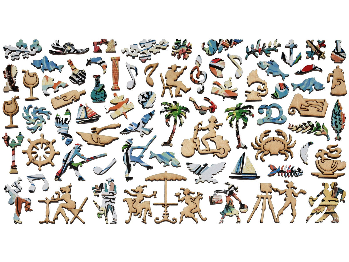 The whimsy pieces that can be found in the puzzle, Mediterranean Sea.