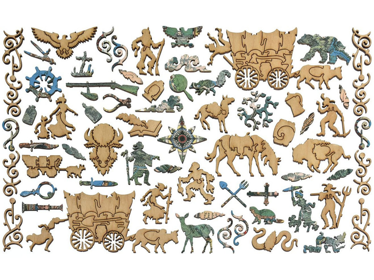 The whimsies that can be found in the puzzle, The Oregon Trail.