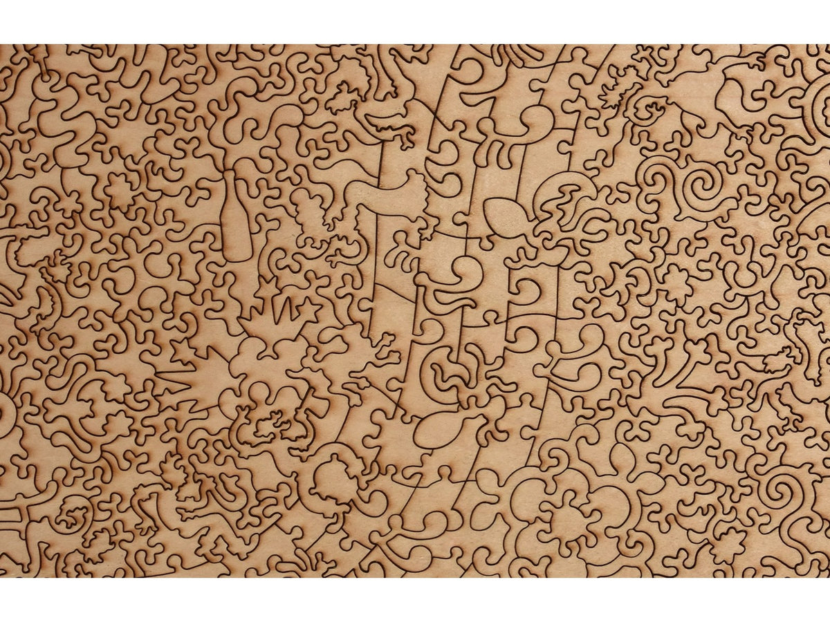 A closeup of the back of the puzzle, Peruvian Night, showing the detail in the pieces.