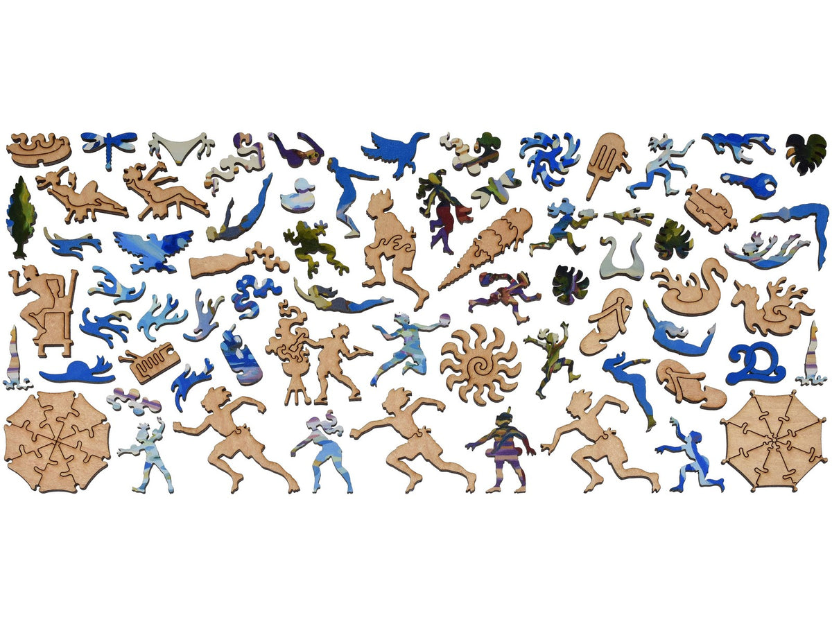 The whimsy pieces that can be found in the puzzle, Pool Patterns.