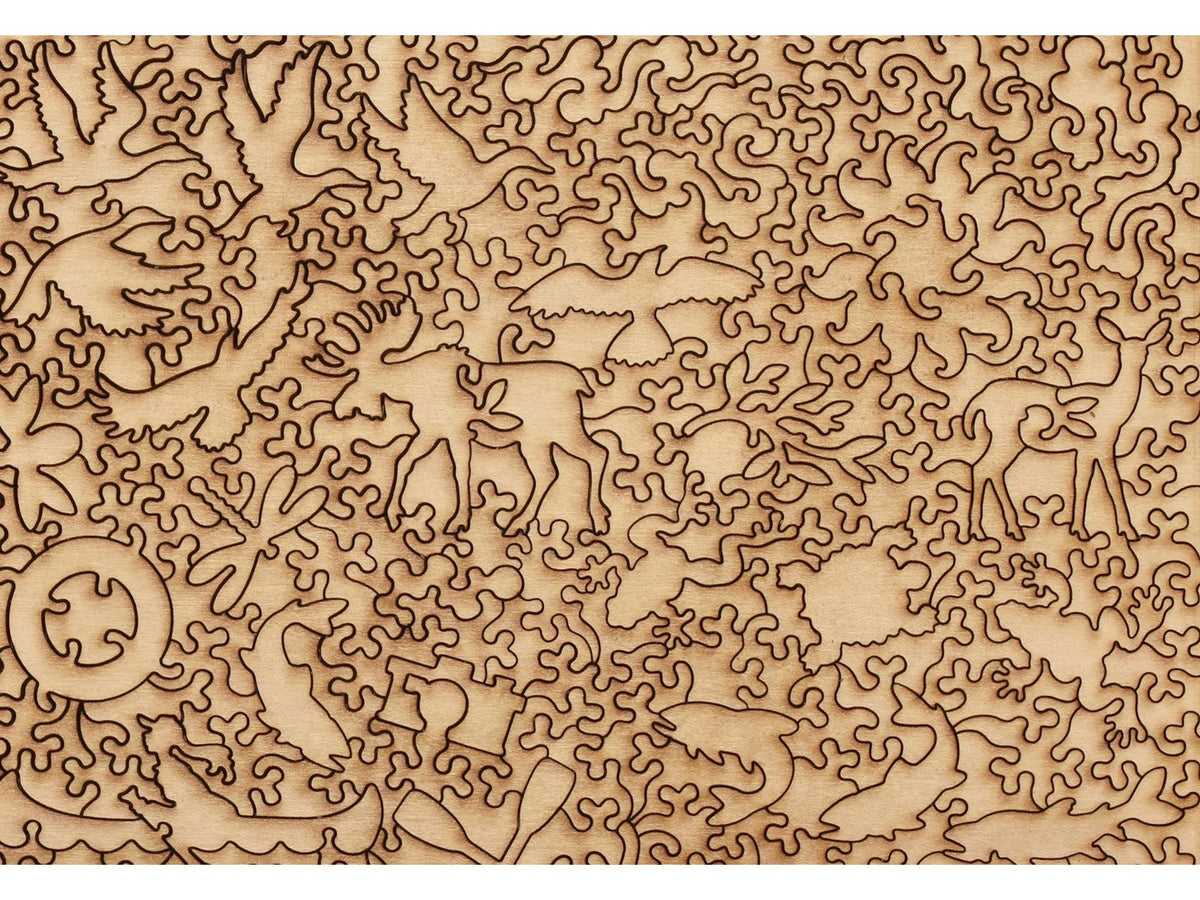 A closeup of the back of the puzzle, Red Canoe, showing the detail in the pieces.