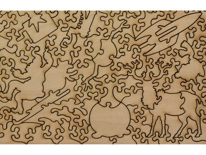A closeup of the back of the puzzle, Santa's Toboggan Ride, showing the detail in the pieces.
