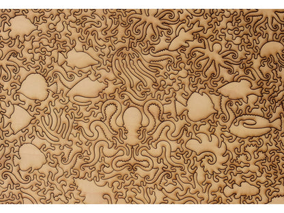 A closeup of the back of the puzzle, Sea Change Project, showing the detail in the pieces.