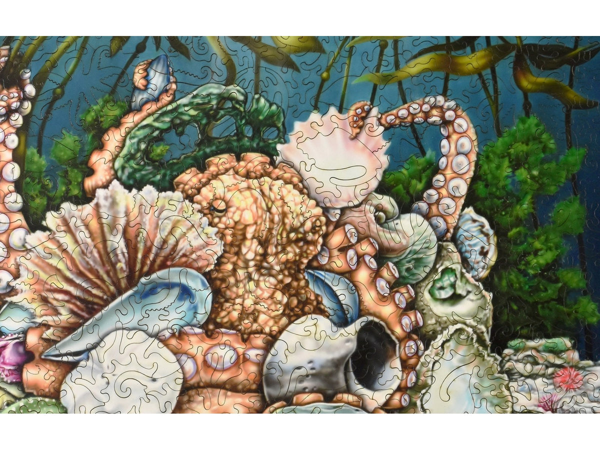 A closeup of the front of the puzzle, Sea Change Project, showing the detail in the pieces.