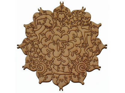 A closeup of the back of the puzzle, Seven Chakras, showing the detail in the pieces of the Kudu.