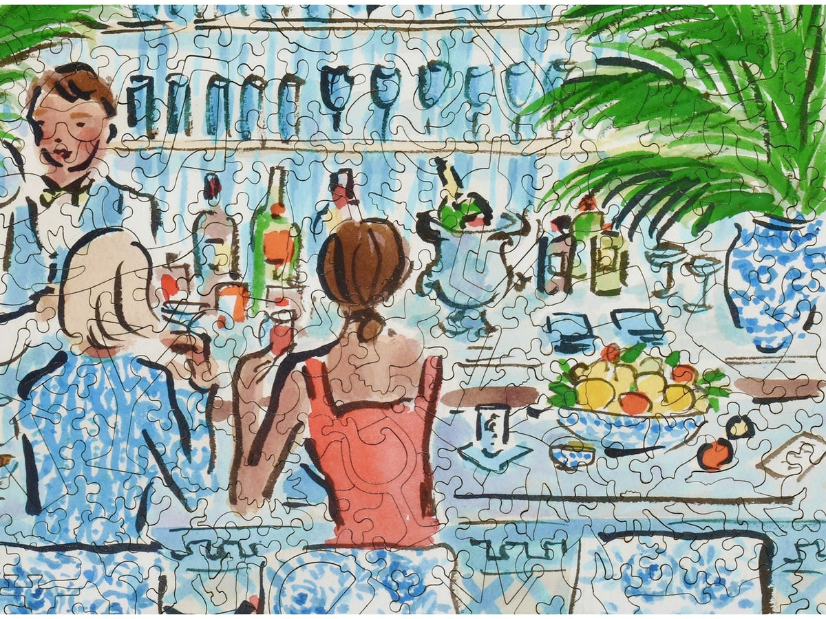 A closeup of the front of the puzzle, Spring Break Bar, showing the detail in the pieces.