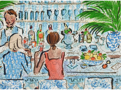 A closeup of the front of the puzzle, Spring Break Bar, showing the detail in the pieces.