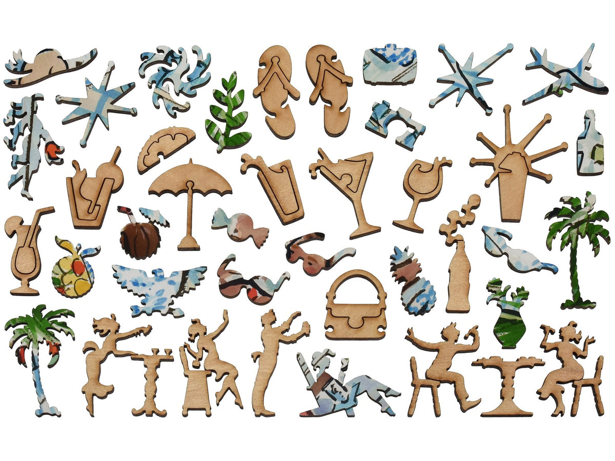 The whimsy pieces that can be found in the puzzle, Spring Break Bar.