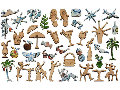 The whimsy pieces that can be found in the puzzle, Spring Break Bar.