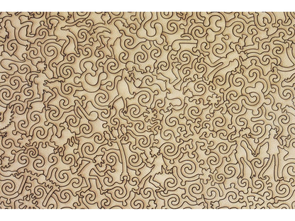 A closeup of the back of the puzzle, Starry Night, showing the detail in the pieces.