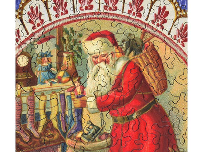 A closeup of the front of the puzzle, Stockings by the Fire.