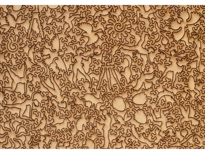 A closeup of the back of the puzzle, Sunday Afternoon in the Country, showing the detail in the pieces.