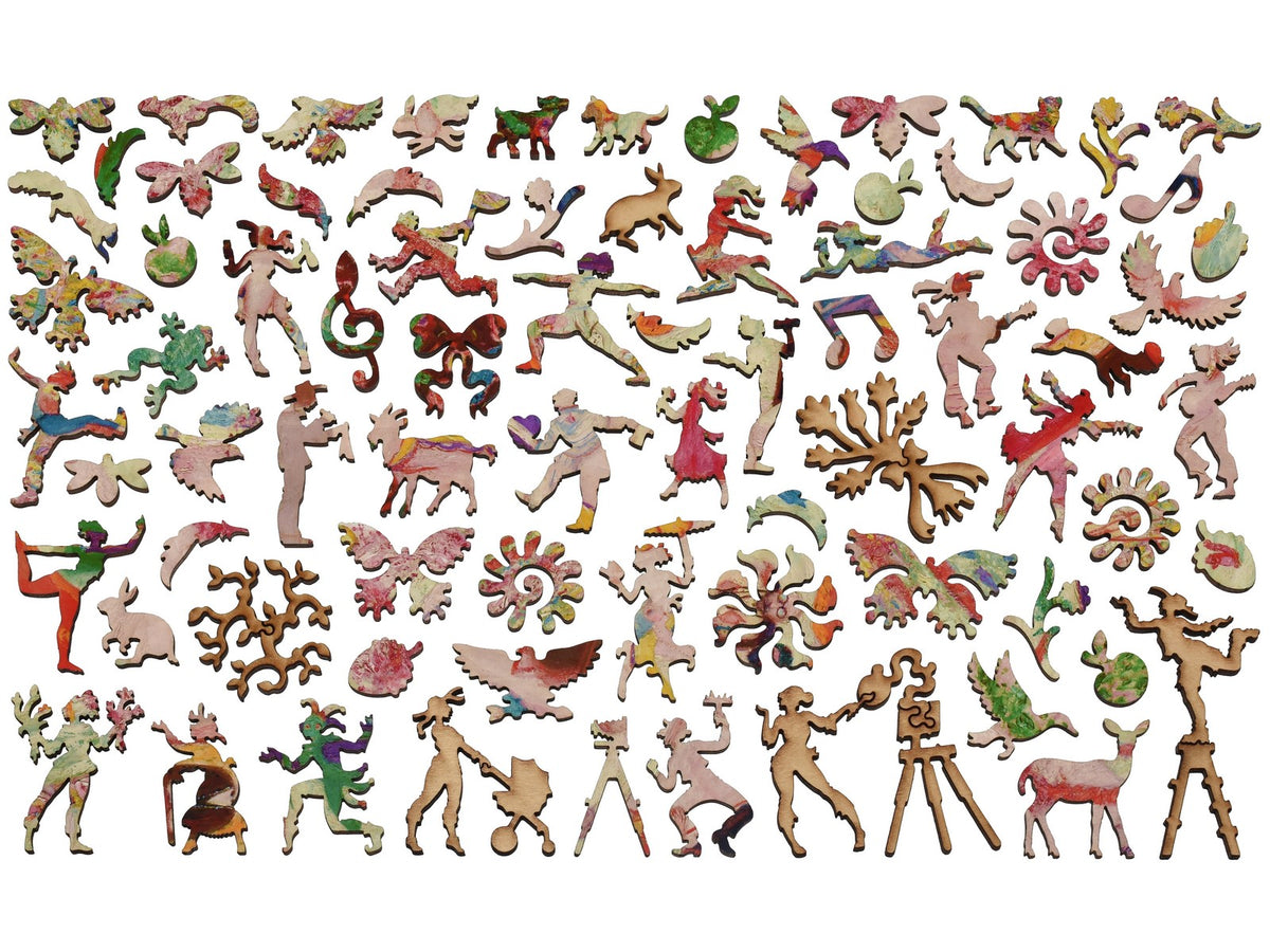 The whimsy pieces that can be found in the puzzle, Sunday Afternoon in the Country.