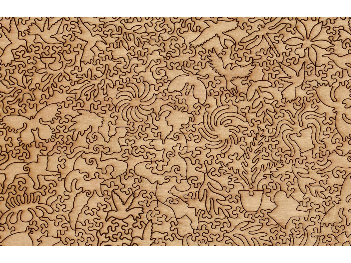 A closeup of the back of the puzzle, Sunspots, showing the detail in the pieces.