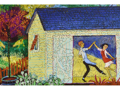 A closeup of the front of the puzzle, Tea Break, showing the detail in the pieces.