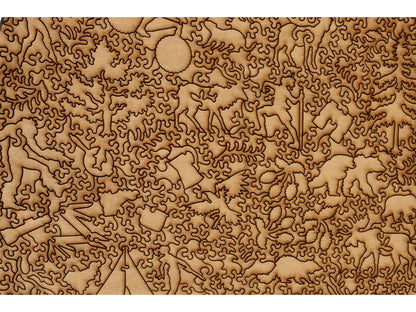 A closeup of the back of the puzzle, Tent Camping, showing the detail in the pieces.