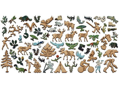 The whimsy pieces that can be found in the puzzle, Tent Camping.