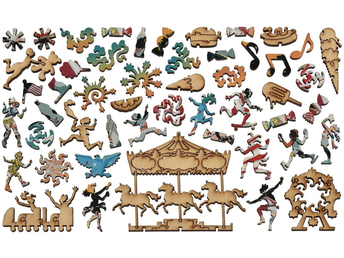 The whimsy pieces that can be found in the puzzle, The Fair.