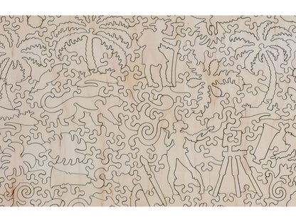 A closeup of the back of the puzzle, Fisherman or Exotic Lands.