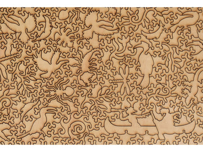 A closeup of the back of the puzzle, Toucans and Hornbills, showing the detail in the pieces.
