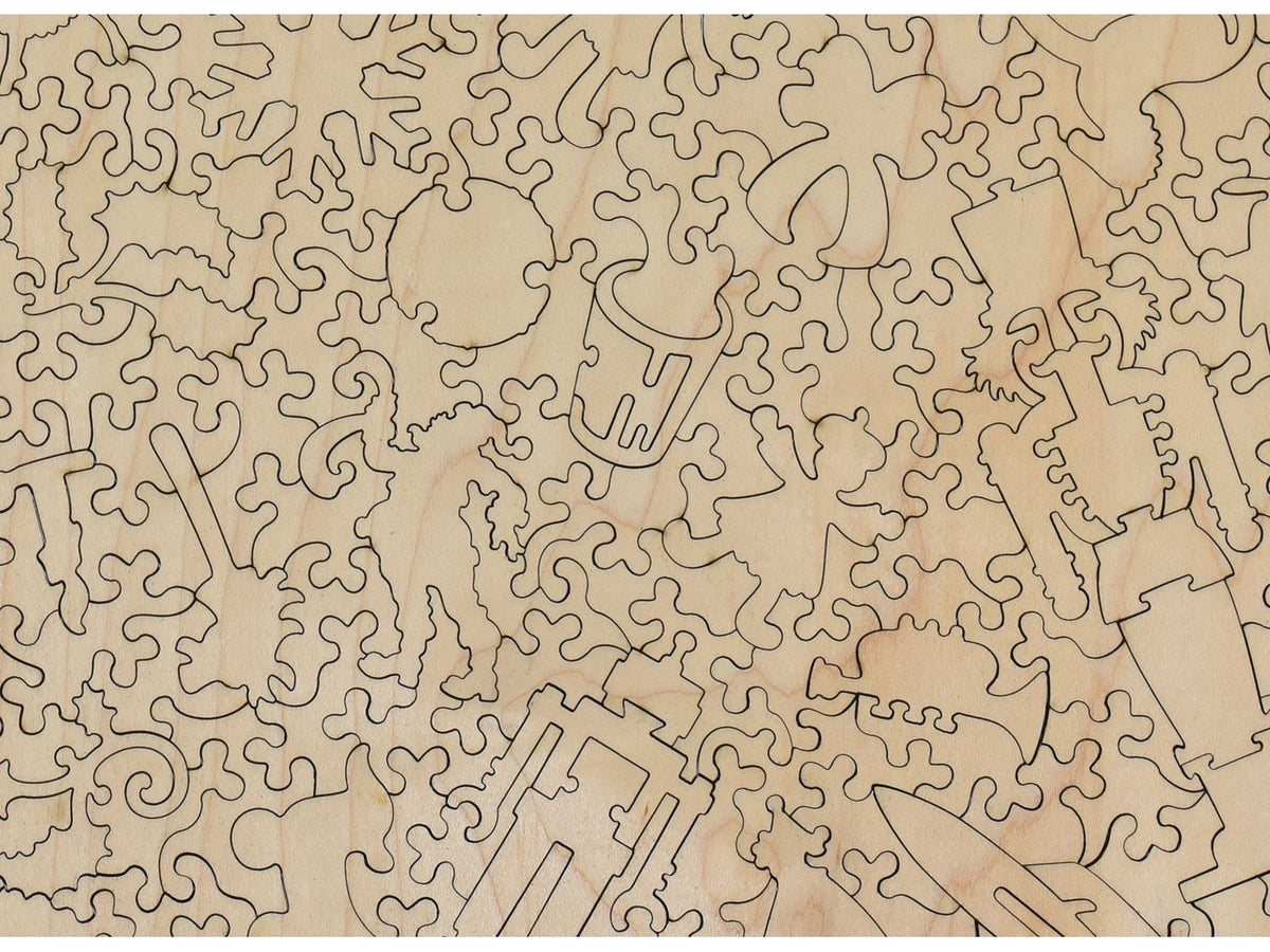 A closeup of the back of the puzzle, Toys a Plenty.