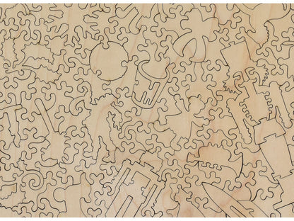 A closeup of the back of the puzzle, Toys a Plenty.
