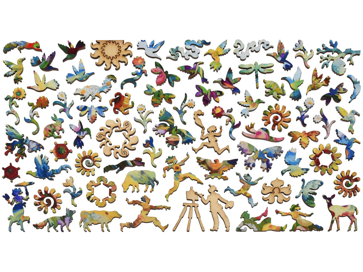 The whimsy pieces that can be found in the puzzle, Van Gogh's Garden.
