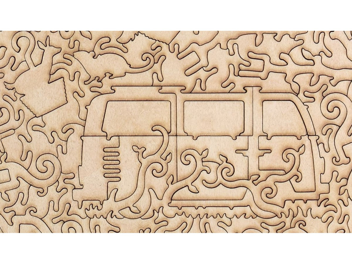 A closeup of the back of the puzzle, Woodland Wheel, showing the detail in the pieces.