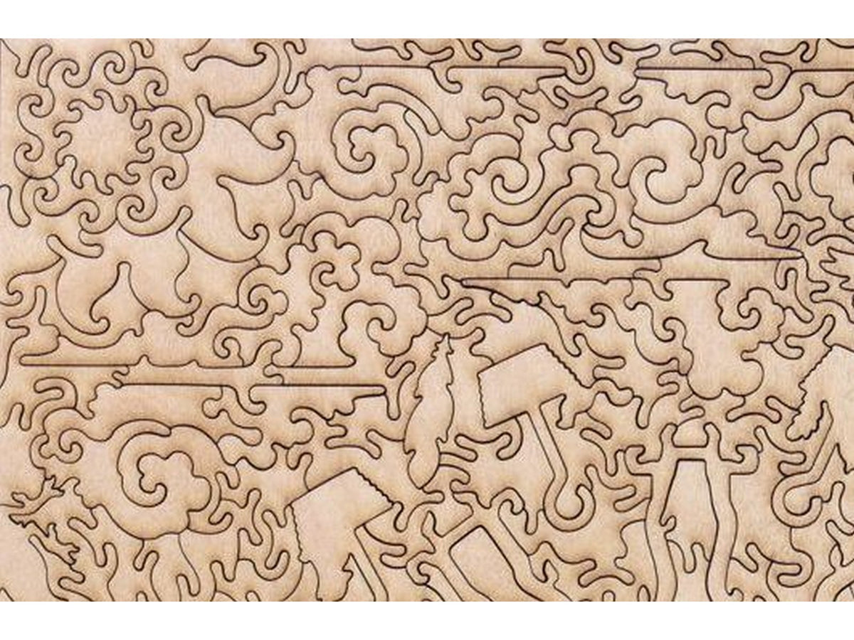 A second closeup of the back of the puzzle, Woodland Wheel, showing the detail in the pieces.