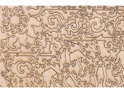 A second closeup of the back of the puzzle, Woodland Wheel, showing the detail in the pieces.
