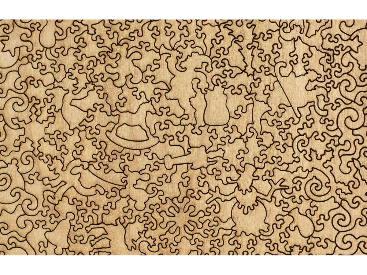 A closeup of the back of the puzzle, Woolson Spice Christmas, showing the detail in the pieces.