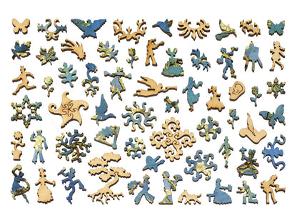 The whimsy pieces that can be found in the puzzle, Almond Blossom.