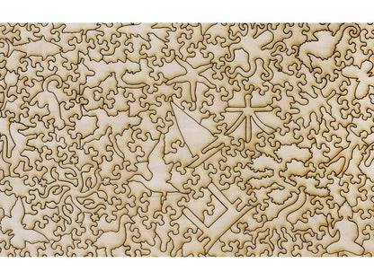 A closeup of the back of the puzzle, Armor Hanging Pine.