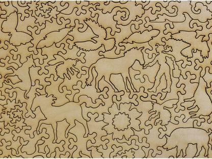 A closeup of the back of the puzzle, Blue Horse I.