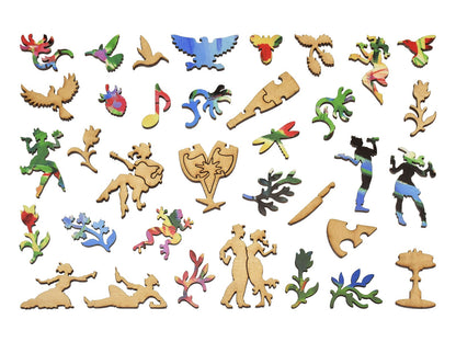 The whimsy pieces that can be found in the puzzle, Celebration.