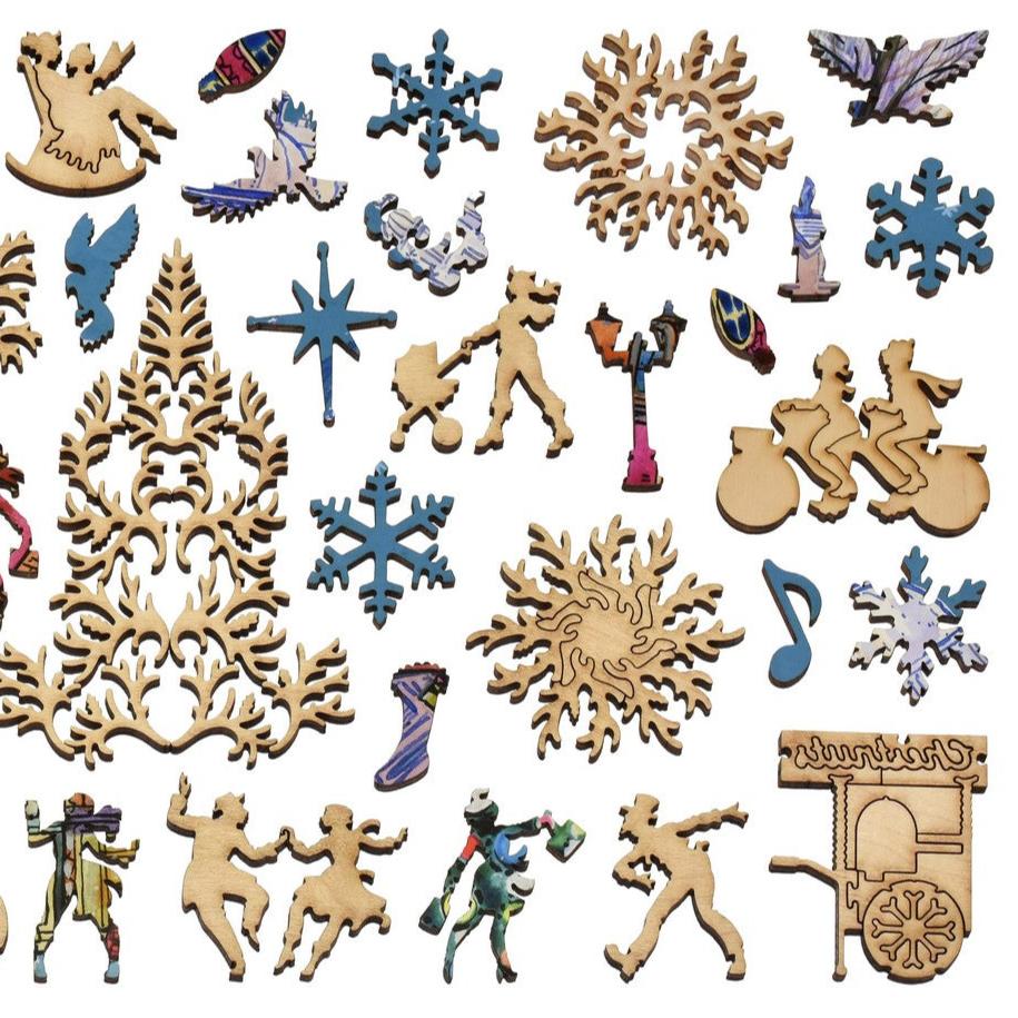 The whimsy pieces that can be found in the puzzle, City Christmas Tree.