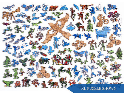 The whimsy pieces that can be found in the puzzle, Flatirons XL.