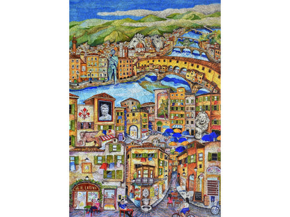 The front of the puzzle, Florence, which shows a city by a river.