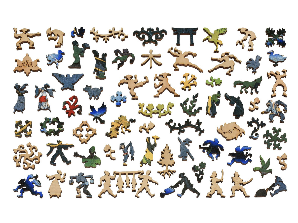 The whimsy pieces that can be found in the puzzle, Fudo Falls, Oji.