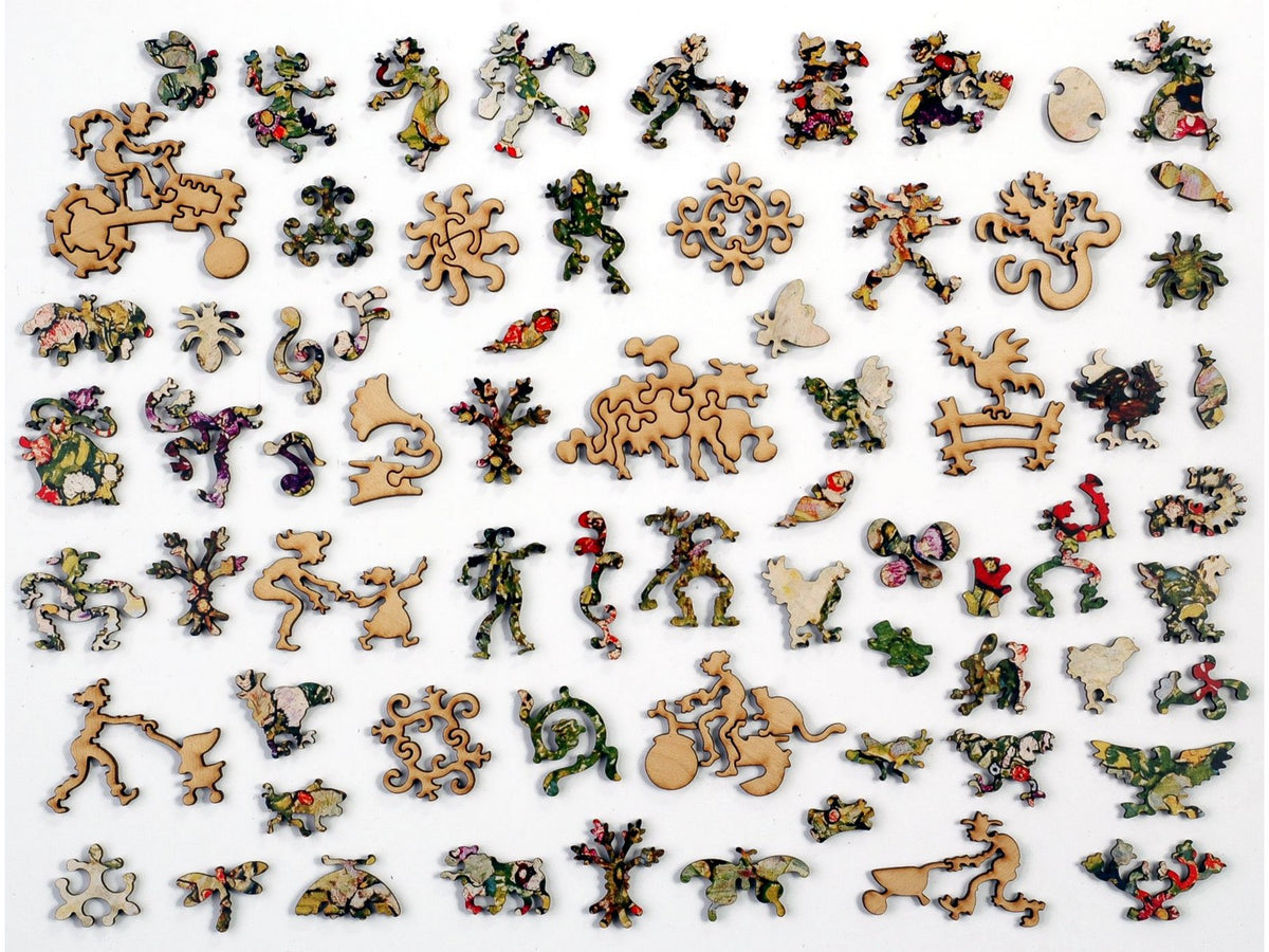 The whimsy pieces that can be found in the puzzle, Garden Path with Chickens.