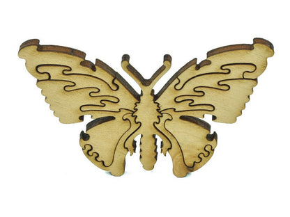 A closeup of pieces in the shape of a butterfly.